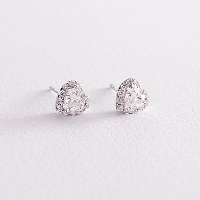 Золоті сережки - пусети "Сердечки" з діамантами сб0381z №3