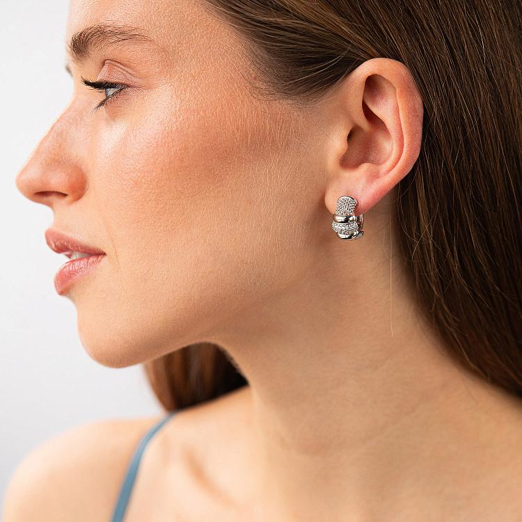 Серьги "Marie" в белом золоте (фианиты) с09421 от ювелирного магазина Оникс - 3