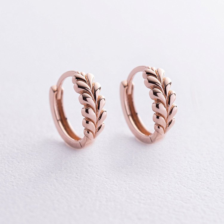 Серьги - кольца "Колоски" в красном золоте с08246 от ювелирного магазина Оникс