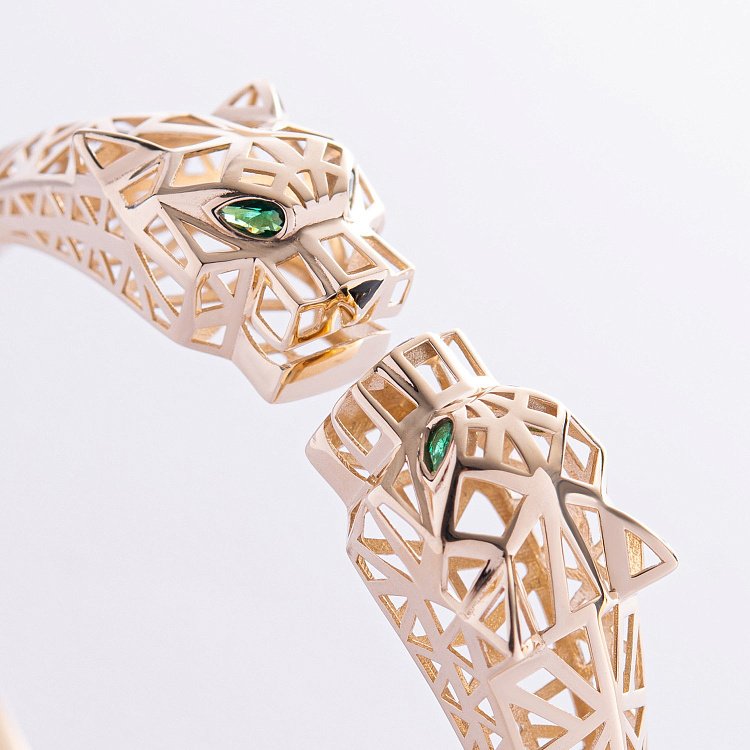 Жорсткий браслет "Пантера" у жовтому золоті (фіаніти) б05219 від ювелірного магазину Онікс - 2