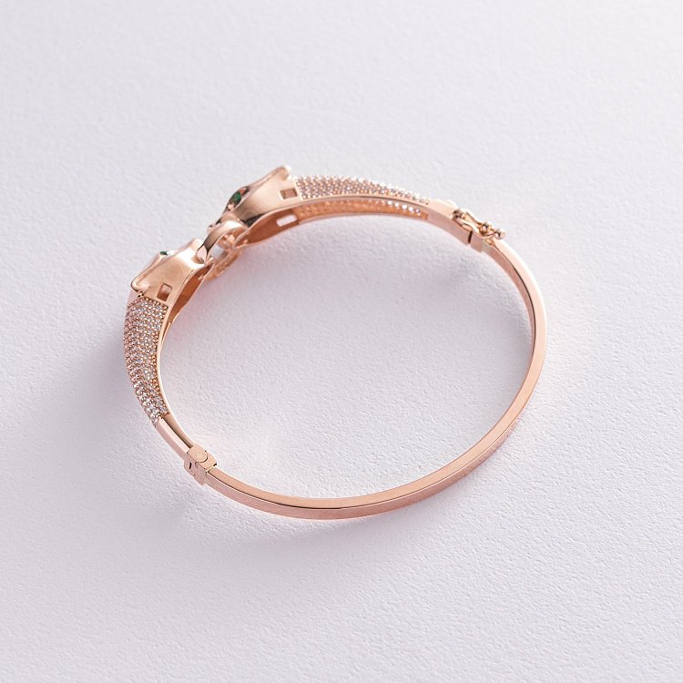 Жесткий золотой браслет "Пантеры" (фианиты) б04772 от ювелирного магазина Оникс - 2