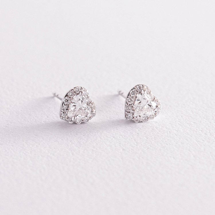 Золоті сережки - пусети "Сердечки" з діамантами сб0381z від ювелірного магазину Онікс - 2