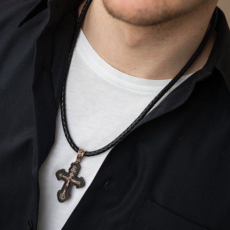 Золотой крест "Распятие. Спаси и Сохрани" с эбеновым деревом 631зч от ювелирного магазина Оникс - 5