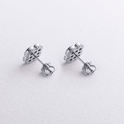 Cерьги - пусеты "Клевер" в белом золоте с09669 №3