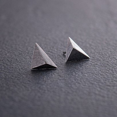 Серьги - пусеты "Пирамида" в серебре 123265 №3