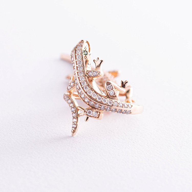 Золота каблучка "Ящірка" (фіаніти) к04928 від ювелірного магазину Онікс