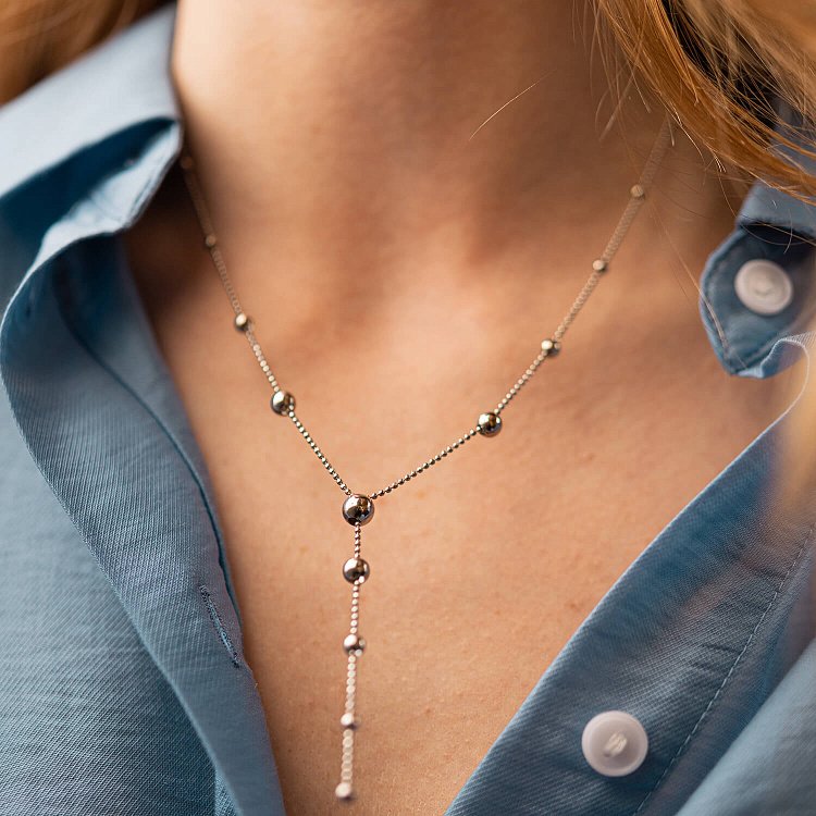 Срібне кольє - краватка "Кульки" 181201 від ювелірного магазину Онікс - 4