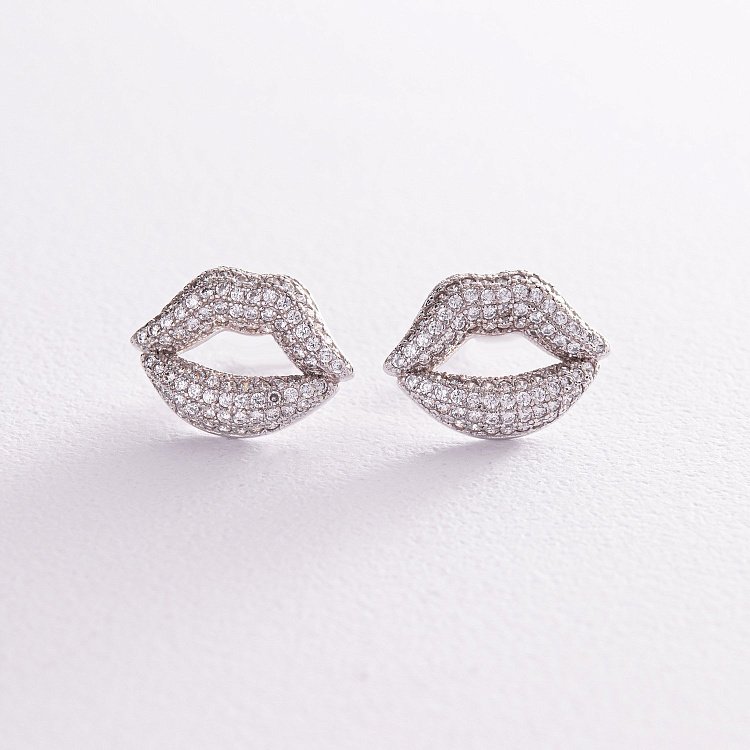 Срібні сережки - пусети "Губки" з фіаніти 121672 від ювелірного магазину Онікс