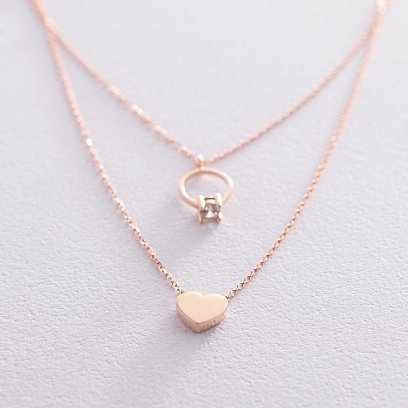 Золотое колье с помолвочным кольцом и сердцем (фианит) кол01863 №3