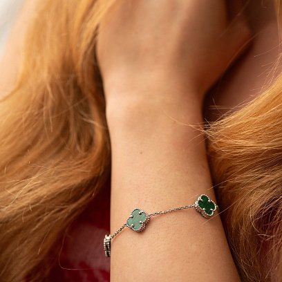 Браслет "Клевера" с малахитом (белое золото) б05437 №4