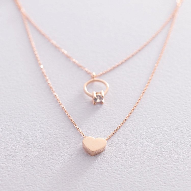 Золотое колье с помолвочным кольцом и сердцем (фианит) кол01863 от ювелирного магазина Оникс - 2