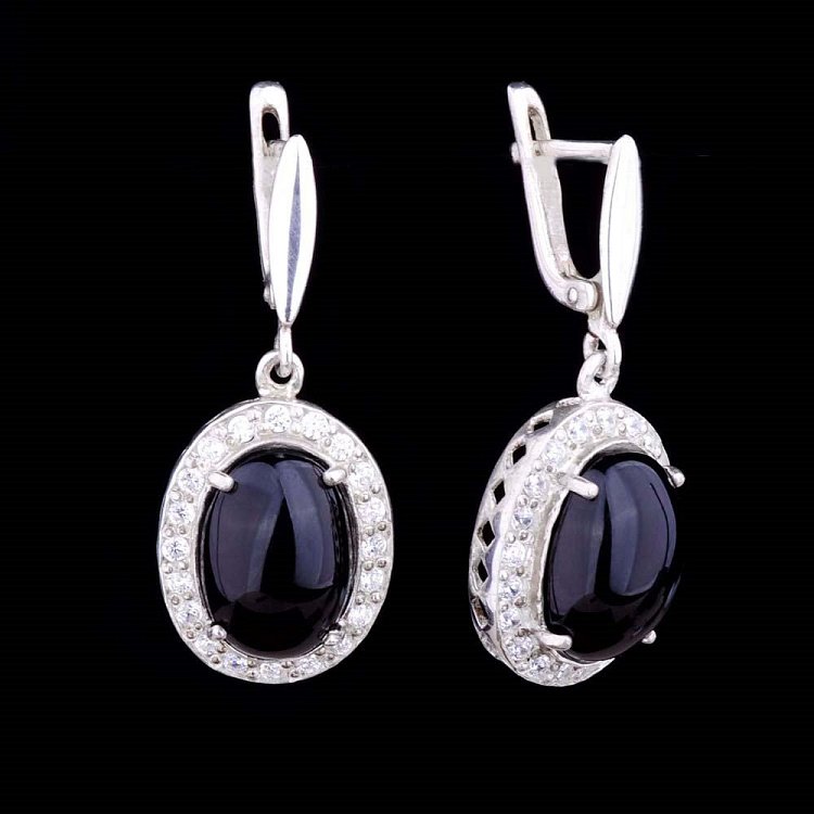 Серьги (Обсидиан) 121265 от ювелирного магазина Оникс - 1