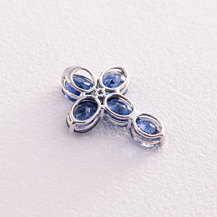 Золотий хрестик з діамантом і сапфірами пб0285nl від ювелірного магазину Онікс - 3