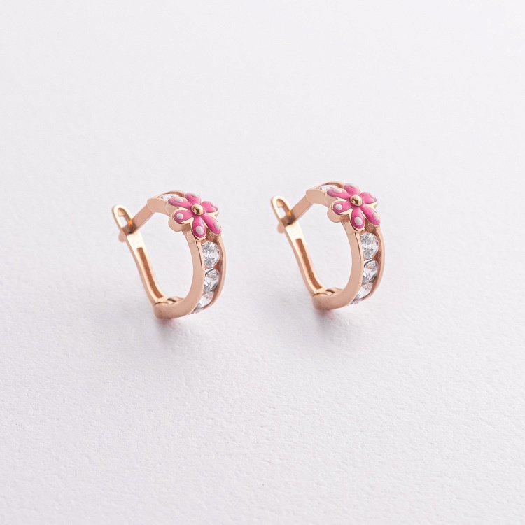 Дитячі золоті сережки "Квіточки" з емаллю с04075р від ювелірного магазину Онікс