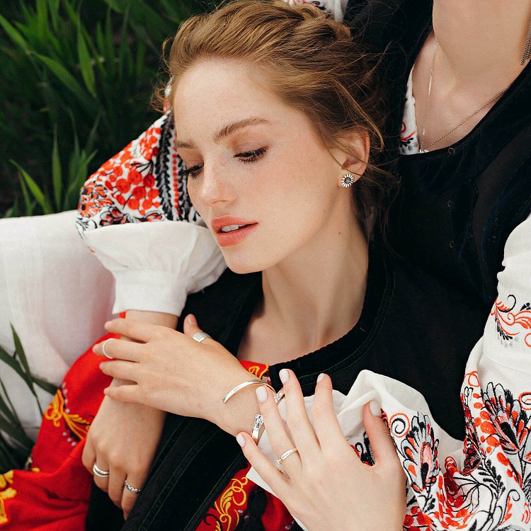 Срібні сережки - пусети "Соняшники" 123110 від ювелірного магазину Онікс - 1