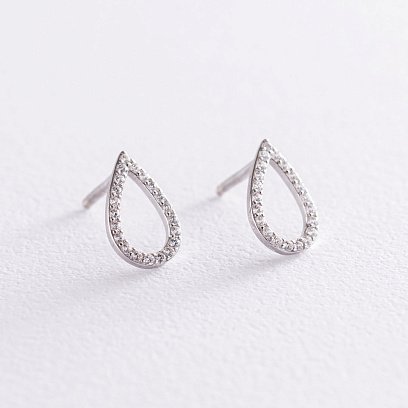 Серебряные серьги-пусеты "Капельки" (фианиты) 122897
