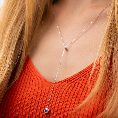 Золотое колье - галстук с бриллиантами и сапфиром колб0147mi №2