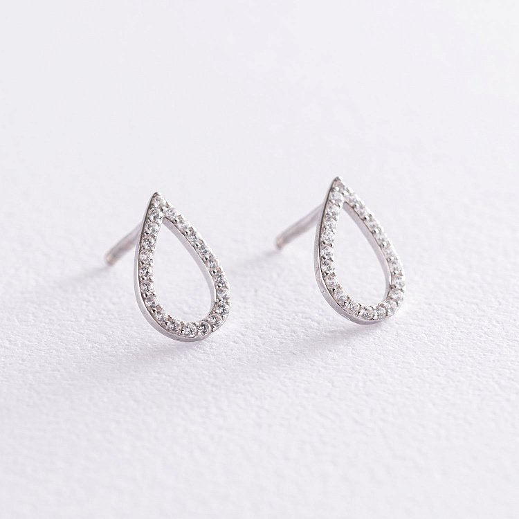 Серебряные серьги-пусеты "Капельки" (фианиты) 122897 Серебряные серьги-пусеты "Капельки" (фианиты) 122897 от ювелирного магазина Оникс