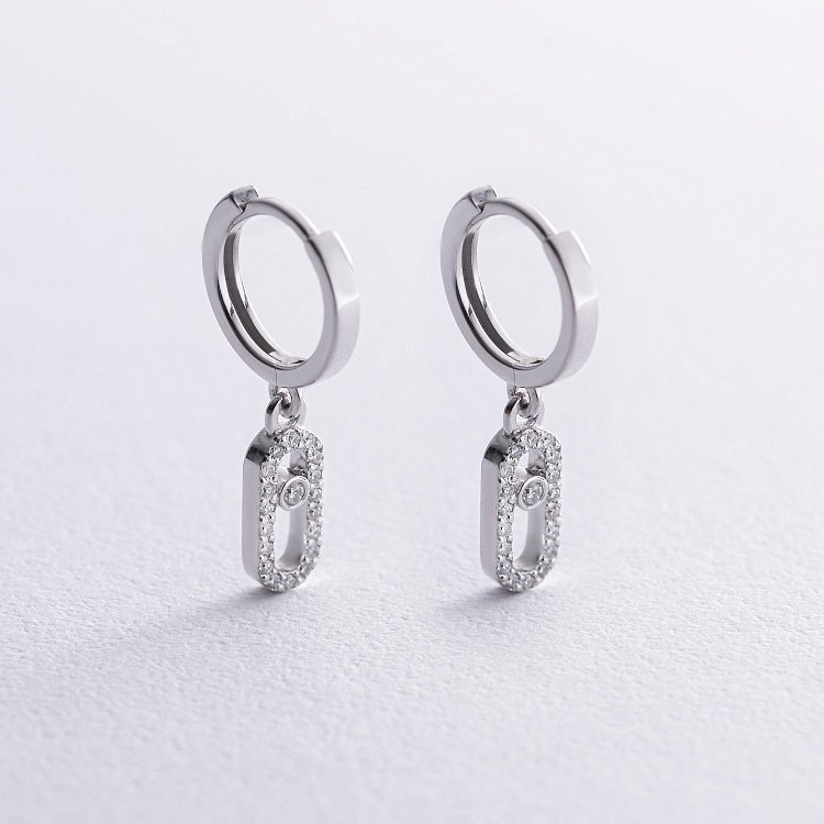 Сережки - кільця з діамантами (біле золото) 335111121 від ювелірного магазину Онікс