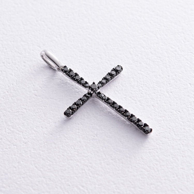 Золотий хрестик з чорними діамантами пб0058gm від ювелірного магазину Онікс