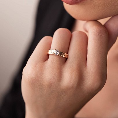 Золотое кольцо "Love" с фианитами к06907 №6