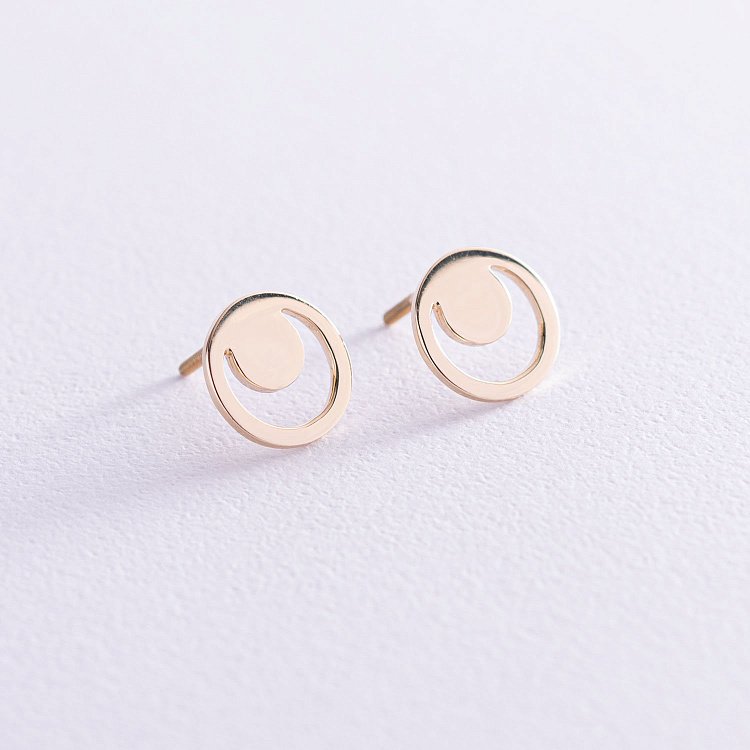 Серьги - пусеты "Искренность" в желтом золоте с06996 от ювелирного магазина Оникс - 1