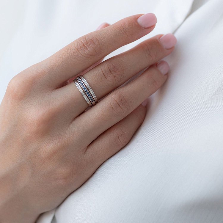 Золотое кольцо с синими сапфирами и бриллиантами к409 - 1 Золотое кольцо с синими сапфирами и бриллиантами к409 от ювелирного магазина Оникс - 1