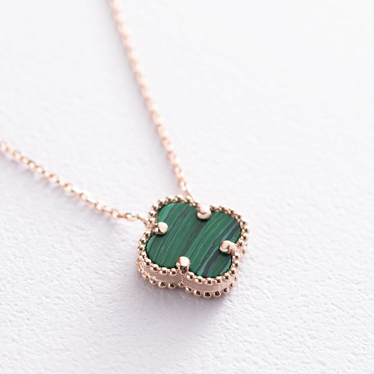 Кольє "Конюшина" в червоному золоті (малахіт) кол01774 від ювелірного магазину Онікс - 3