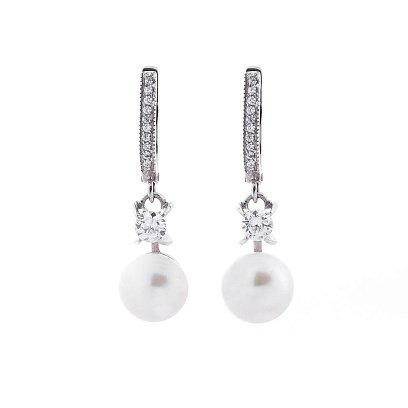 Золотые серьги с фианитами и культ. пресн. жемчугом с02893 №2