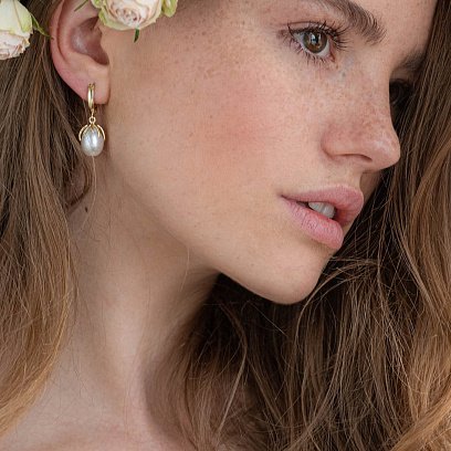 Золоті сережки (культ. прісн. перли) с06935 №2