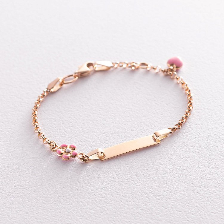 Золотий дитячий браслет "Квіточка і Сердечко" з емаллю б04579 від ювелірного магазину Онікс