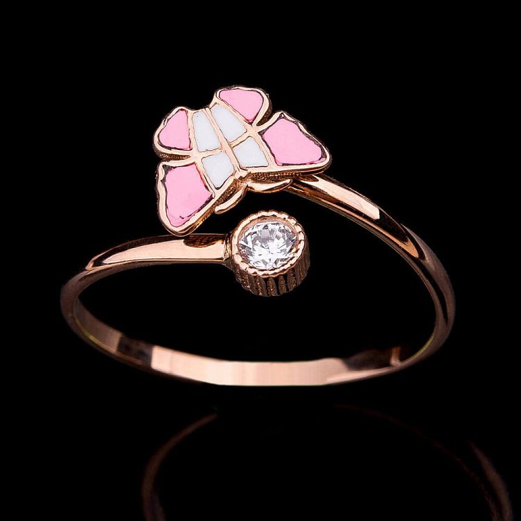 Детское золотое кольцо "Бабочка" (эмаль, фианиты) к03700 - 2 Детское золотое кольцо "Бабочка" (эмаль, фианиты) к03700 от ювелирного магазина Оникс - 2