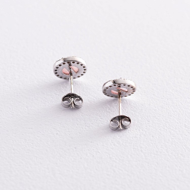 Золотые серьги-пусеты "Сияние" (синт. опал, фианиты) 9 мм с07436 от ювелирного магазина Оникс - 2