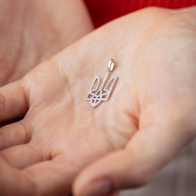 Кулон "Герб України - Тризуб" з діамантами (біле золото) 129871121 від ювелірного магазину Онікс - 1