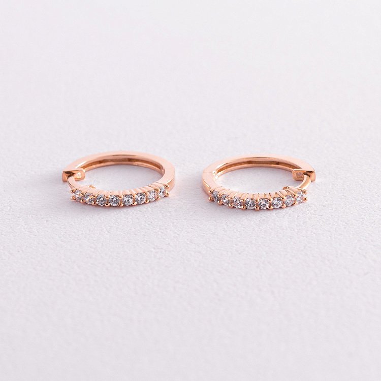 Золотые серьги - кольца с фианитами с07713 от ювелирного магазина Оникс - 2