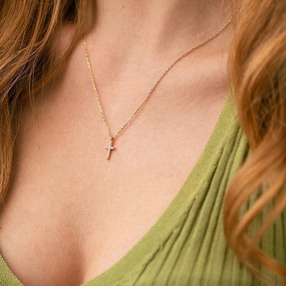 Кольє "Хрестик" у жовтому золоті (діаманти) колб0132м №2