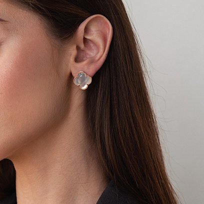 Сережки "Конюшина" в червоному золоті (перламутр) с07909 №6