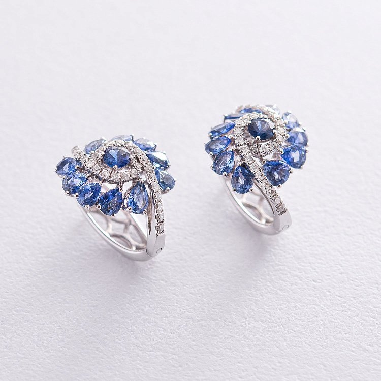 Золотые серьги (бриллианты, сапфиры) MR15463Egm от ювелирного магазина Оникс - 2