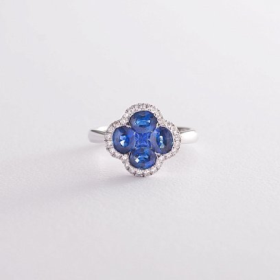 Золотое кольцо с сапфирами и бриллиантами R01555mi