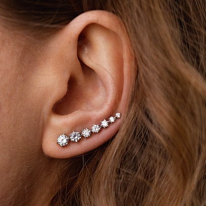 Серебряная моносерьга с фианитами (на правое ушко) 4904п №3