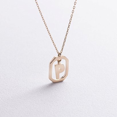 Колье с буквой "Р" в желтом золоте кол02463р