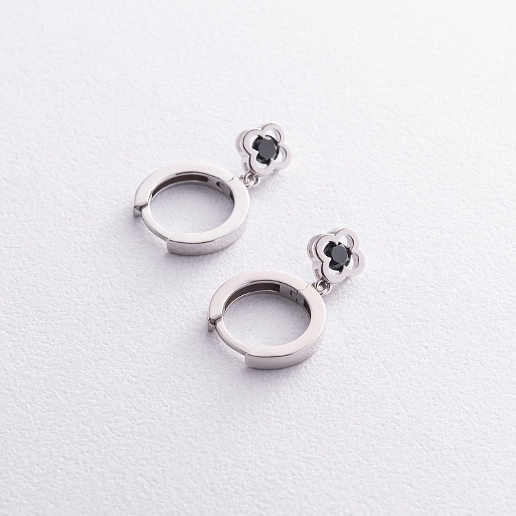 Серебряные серьги - кольца "Клевер" (черные фианиты) OR124010ч от ювелирного магазина Оникс - 2