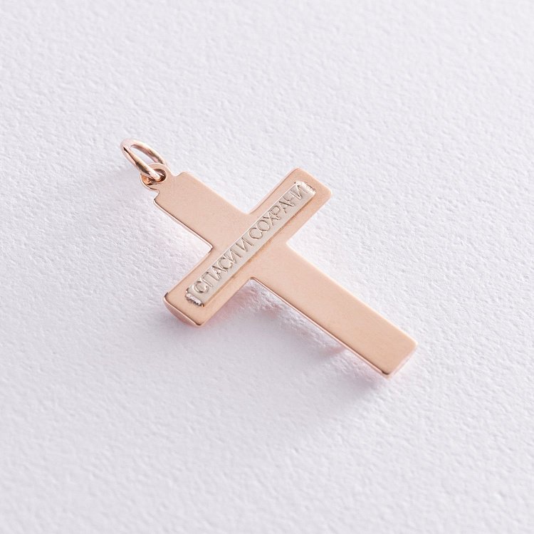 Золотой крестик "Распятие. Спаси и Сохрани" п03589 от ювелирного магазина Оникс - 1