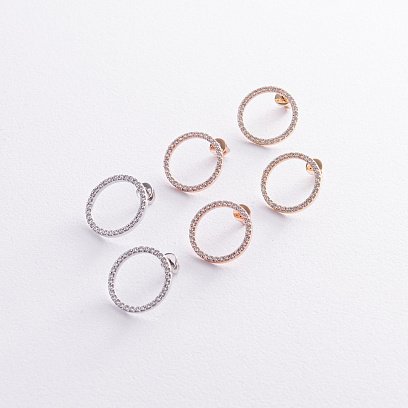 Сережки - пусети "Кругообіг" з фіанітами 1.6 см (біле золото) с08283 №5