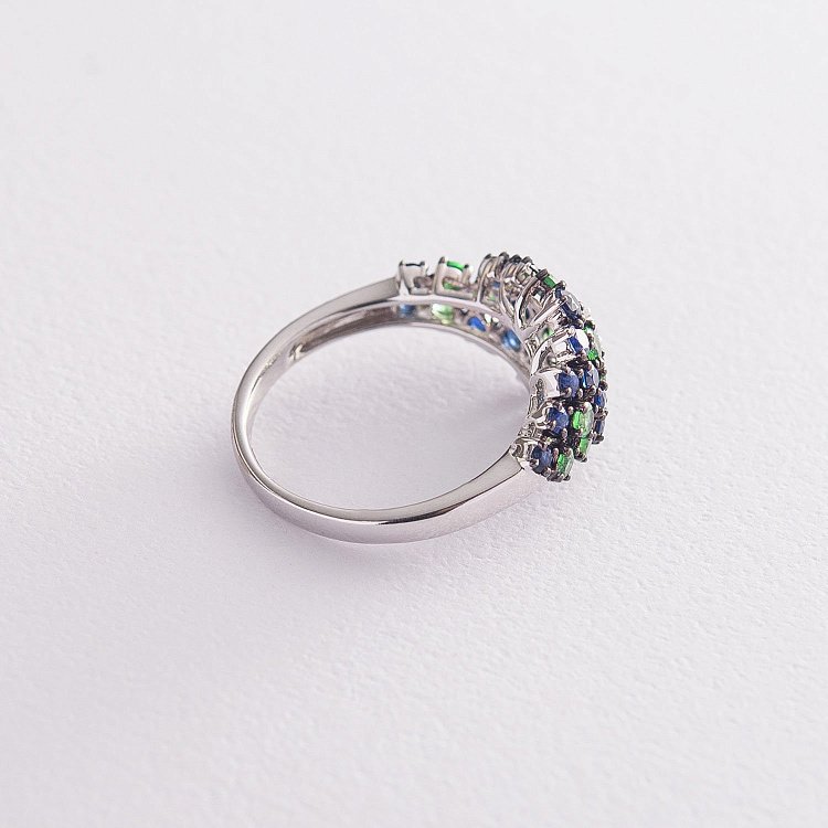 Золотое кольцо с сапфирами, бриллиантом и уваровитами MR17583gm от ювелирного магазина Оникс - 2