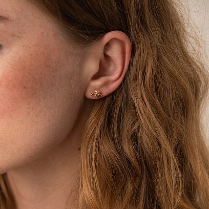 Сережки - пусети "Бджілки" у червоному золоті с07902 №5