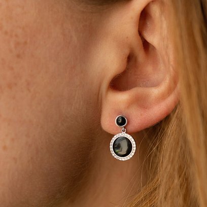 Золоті сережки - пусети з діамантами та емаллю 315761121 №2