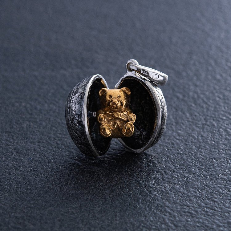 Срібна підвіска "Ведмедик у горішку" ручної роботи 133141 від ювелірного магазину Онікс