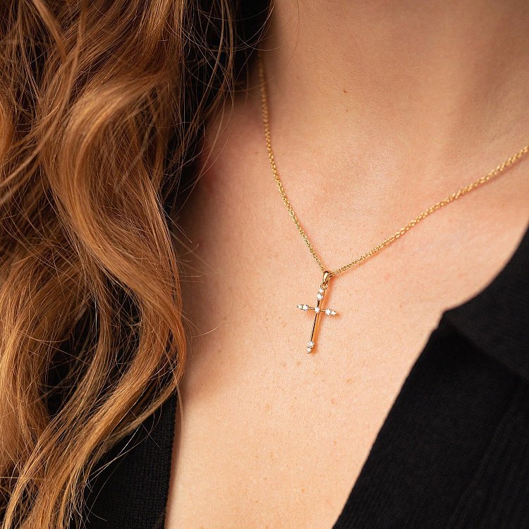 Золоте кольє "Хрестик" з діамантами колб0085са від ювелірного магазину Онікс - 5