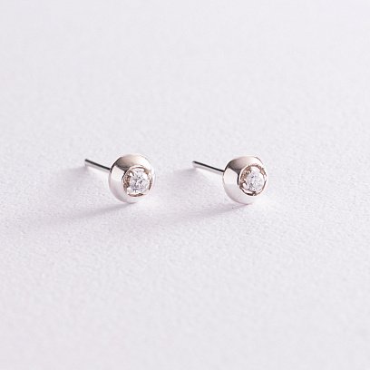 Серебряные серьги - пусеты с фианитами 12852